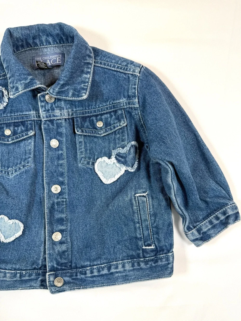 VINTAGE THE CHILDRENS PLACE Y2K Denim Jacket‎ 18m Heart Patch Trucker Coquette